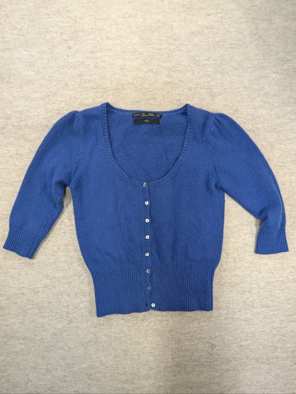 Brilliant Blue Angora 3/4 Sleeve Button Cardigan Sweater Zara Knit Soft Size Sm
